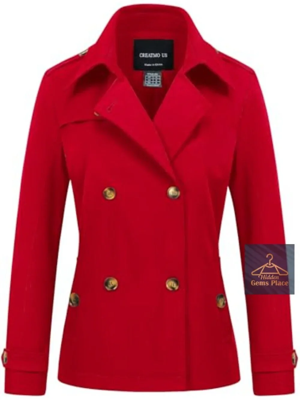 Women's Cropped Trench Coat Double Breasted Lapel Jacket Water Repellent